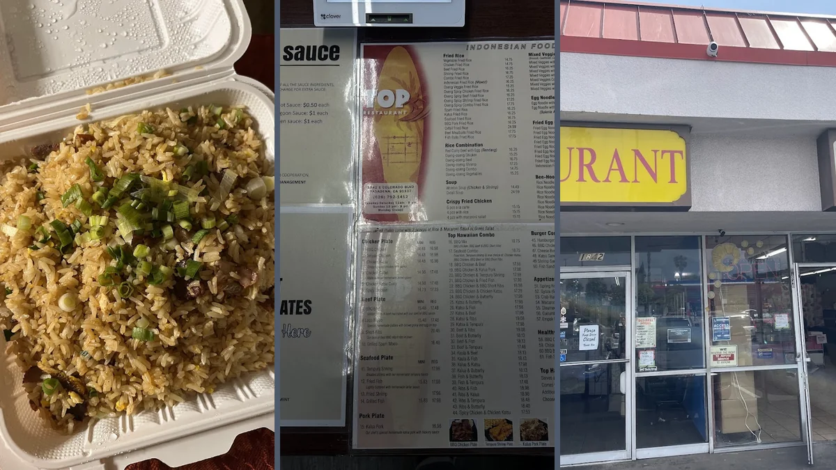 Casual strip-mall restaurant exterior in Pasadena.